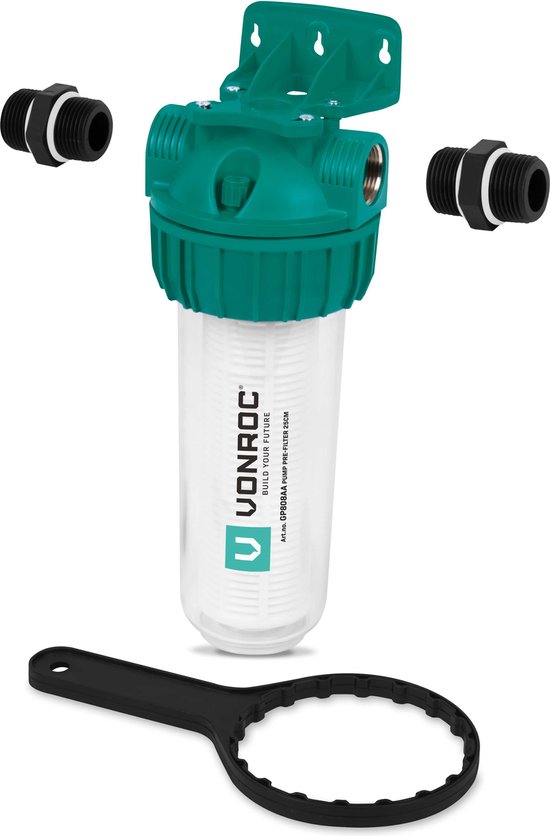 VONROC Voorfilter voor pompen en hydrofoorpompen - 25cm - Max. 4300l/h - Universele voorzetfilter van VONROC