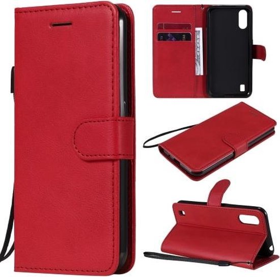 Voor Samsung Galaxy M01 Effen Kleur Horizontale Flip Beschermende Leren Case met Houder & Kaartsleuven & Portemonnee & Fotolijst & Lanyard (Rood) van Oujietong