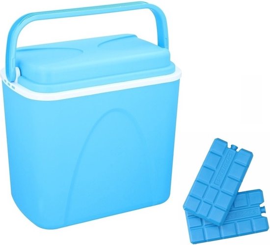 Voordelige blauwe koelbox 24 liter - inclusief 6 koelelementen - 38 x 26 x 39 cm van Merkloos