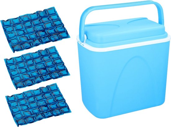 Voordelige flexibele blauwe koelbox 24 liter - 38 x 26 x 29 cm - met 3x flexibele koelelementen van 24 x 29 cm van Merkloos