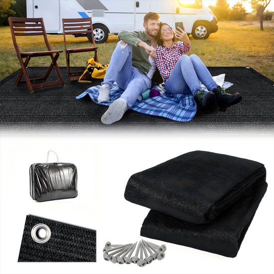 Voortent tapijt campingtapijt Voortenttapijt Zwart Tenttapijt campingdoek Tenttapijt - HDPE Tapijt - 400x400CM