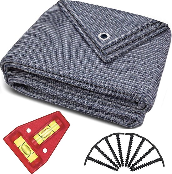 Voortenttapijt 300x500cm - tapijt blauw/grijs van polyethyleen (HDPE) met roestvrijstalen ingestanste ringen, robuust en wasbaar van Eurotrail