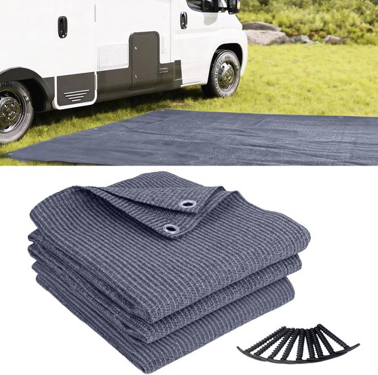 Voortenttapijt, luifeltapijt, tentvloer voor camping, HDPE campingtapijt, ademend, antislip, wasbare voortentvloer (blauw/grijs)