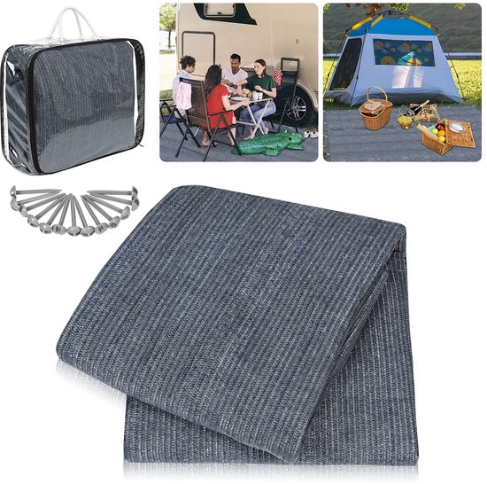 Voortenttapijt Tenttapijt Ondertapijt voor buiten kamperen Voortenttapijt Campingmat Voortenttapijt Voortentvloer van HDPE Tentvloer Zacht met draagtas voor tent Camper Blauw-grijs 200x200cm van Merkloos
