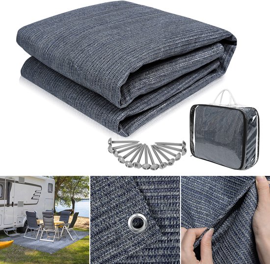 Voortenttapijt Tenttapijt Ondertapijt voor buiten kamperen Voortenttapijt Campingmat Voortenttapijt Voortentvloer van HDPE Tentvloer Zacht met draagtas voor tent Camper Blauw-grijs 250x250cm van Merkloos