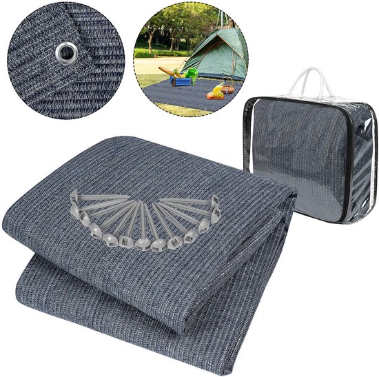 Voortenttapijt Tenttapijt Ondertapijt voor buiten kamperen Voortenttapijt Campingmat Voortenttapijt Voortentvloer van HDPE Tentvloer Zacht met draagtas voor tent Camper Blauw-grijs 250x300cm van Merkloos