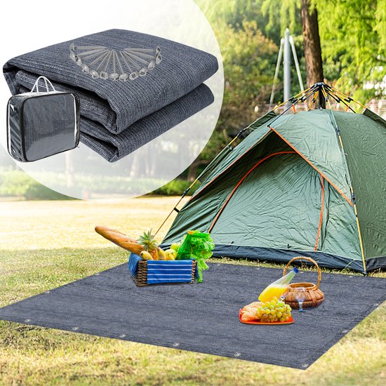 Voortenttapijt Tenttapijt Ondertapijt voor buiten kamperen Voortenttapijt Campingmat Voortenttapijt Voortentvloer van HDPE Tentvloer Zacht met draagtas voor tent Camper Blauw-grijs 250x400cm van Merkloos
