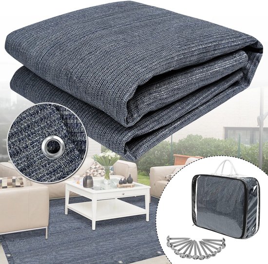 Voortenttapijt Tenttapijt Ondertapijt voor buiten kamperen Voortenttapijt Campingmat Voortenttapijt Voortentvloer van HDPE Tentvloer Zacht met draagtas voor tent Camper Blauw-grijs 250x500cm van Merkloos