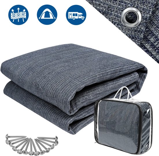 Voortenttapijt Tenttapijt Ondertapijt voor buiten kamperen Voortenttapijt Campingmat Voortenttapijt Voortentvloer van HDPE Tentvloer Zacht met draagtas voor tent Camper Blauw-grijs 300x300cm van Merkloos