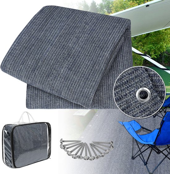 Voortenttapijt Tenttapijt Ondertapijt voor buiten kamperen Voortenttapijt Campingmat Voortenttapijt Voortentvloer van HDPE Tentvloer Zacht met draagtas voor tent Camper Blauw-grijs 300x400cm van Merkloos