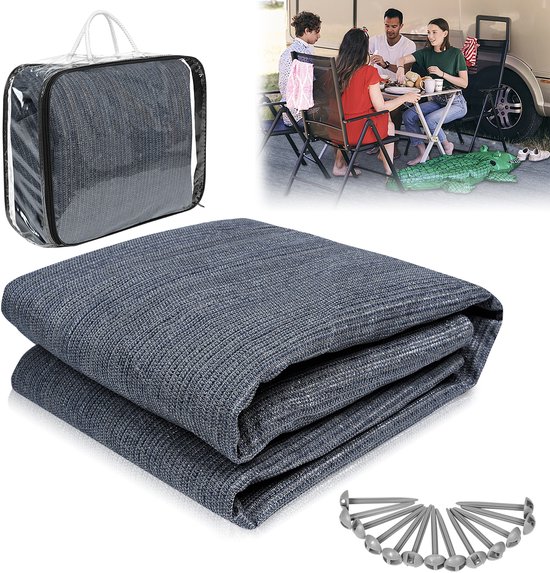 Voortenttapijt Tenttapijt Ondertapijt voor buiten kamperen Voortenttapijt Campingmat Voortenttapijt Voortentvloer van HDPE Tentvloer Zacht met draagtas voor tent Camper Blauw-grijs 400x600cm van Merkloos