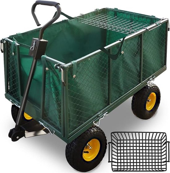 VORLOU - Handcart with Inner Tarpaulin - Load Capacity up to 550 kg - Green - Garden Cart - Handcart van VORLOU
