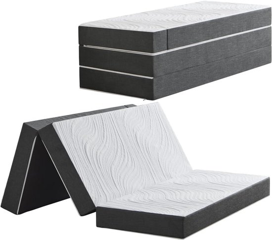 Vouwbaar Gastmatras 120 x 195 x 15 cm - Wasbaar en Opvouwbaar, Perfect voor Kamperen en Logeren, Grijs van Unipetitgarden