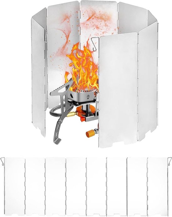 Vouwbare Aluminium Windscherm voor Campingkooktoestellen, Lichtgewicht en Opvouwbaar met Opbergtas, Ideaal voor Buitenactiviteiten en Kamperen