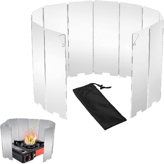 Vouwbare Aluminium Windscherm voor Gasfornuis - 10 Platen - Ideaal voor BBQ, Kamperen en Picknicks van Merkloos