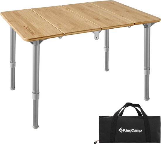 Vouwbare bamboe campingtafel, klaptafel, verstelbare hoogte aluminium frame voor outdoor camping van Merkloos