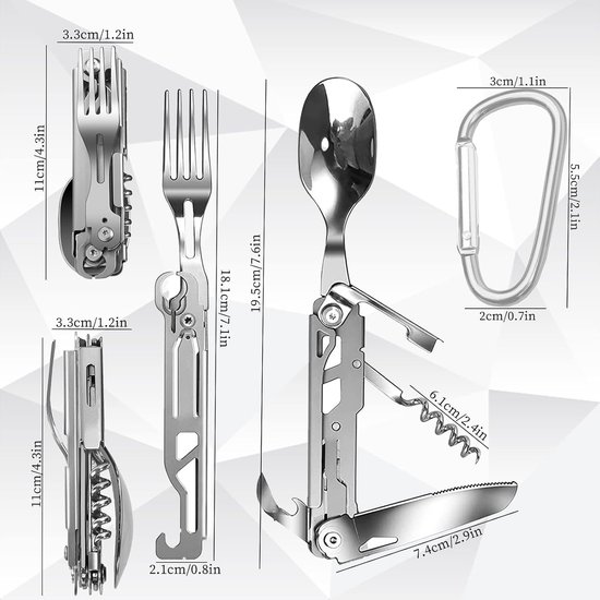 Vouwbare Camping Bestekset, 5-in-1 Multifunctioneel Vouwbestek, Roestvrijstalen Bestek voor Kamperen en Wandelen, Ideaal voor Buitenactiviteiten