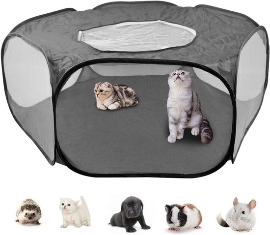 Vouwbare Dieren Tent voor Kleine Huisdieren - Indoor en Outdoor Kooi met Schaduwdoek, Ademend Speelgebied voor Konijnen, Cavia's en Fretten