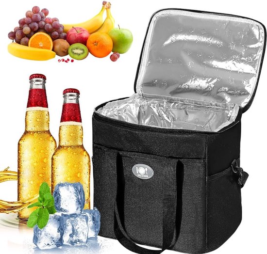 Vouwbare Draagbare Koeltas - Picknicktas en Geïsoleerde Tas voor Kantoor en Werk - Kleine Koeltas met Handvat - Vriezer- en Warmtas - Thermische Isolatietas - Zwart van Merkloos