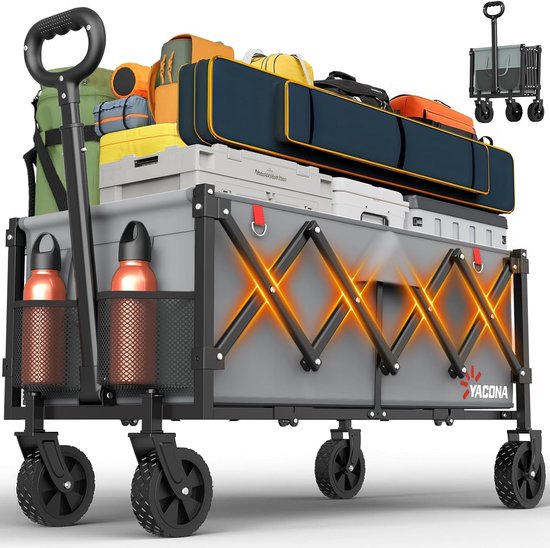 Vouwbare handkar 180 liter - grijs - met 4 versterkte wielen - ideaal voor camping en winkelen - ShopVlot