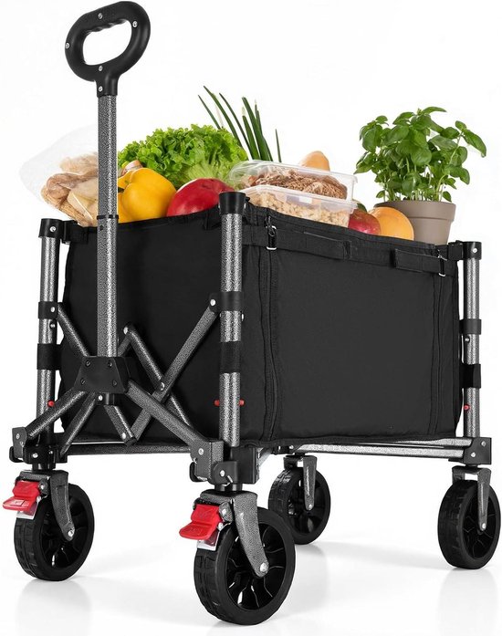 Vouwbare Handkar - Strandkar Trolley - Zware Lasten Vervoeren - Extra Brede Banden - 100 kg Capaciteit - Zwart
