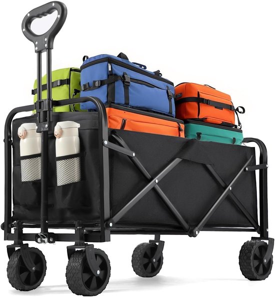 Vouwbare Handkar - Transportkar Kampeerkar - Boodschappen Vervoeren - 120 kg Draagkracht - 120 Liter - Zwart