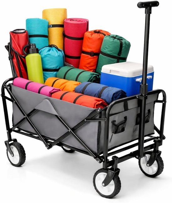 Vouwbare Handkar - Transportkar Opvouwbaar - Boodschappen Vervoeren - Robuuste Belasting 80 kg - Compact Opvouwbaar - Grijs Zwart