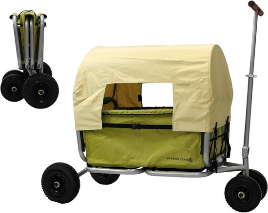 Vouwbare Handkar - Transportwagen Tuin - Spullen Vervoeren - Inclusief Zonnekap - 100kg Draaglast - Olijfgroen