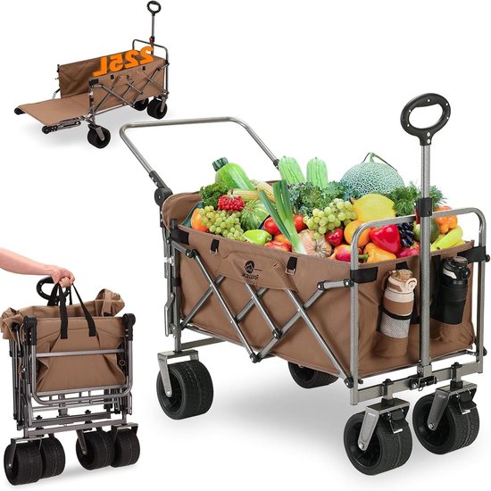 Vouwbare Handkar - Transportwagen Tuinwagen - Buitenactiviteiten Vervoer - Extra Brede Wielen - 120kg Draaglast - Khaki