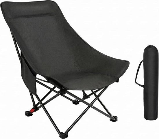 Vouwbare Hoge Rug Campingstoel tot 150 kg - Ultralicht en Draagbaar met 2 Zijvakjes - Ideaal voor Kamperen en Vissen met Draagtas