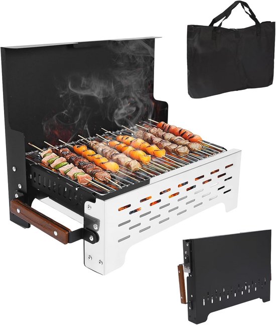 Vouwbare Houtskoolgrill voor Outdoor en BBQ - Roestvrij Staal, Draagbaar met Draagtas voor Camping en Tuin van Merkloos