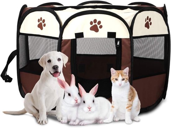 Vouwbare Huisdier Tent voor Buiten - Draagbaar Hondenhekje en Katten Omheining met 8 Panelen, Ideaal als Speelpen voor Kleine Dieren, 68x45cm van Merkloos