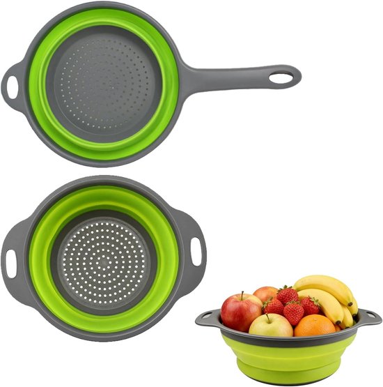 Vouwbare Keukenzeef met Hangfunctie, Retractable Strainer voor Pasta, Groenten en Fruit, 2 Stuks