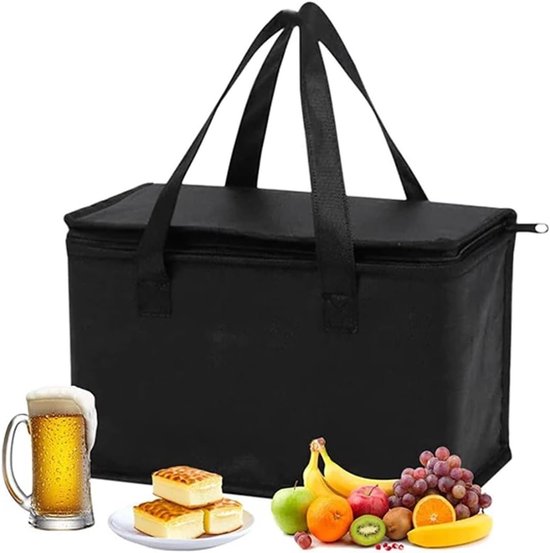 Vouwbare Koeltas 35 L voor Camping en Picknick, Extra Stabiel met Verstevigde Bodem, Ideaal als Winkel- en Lunchtas, Zwart van Merkloos