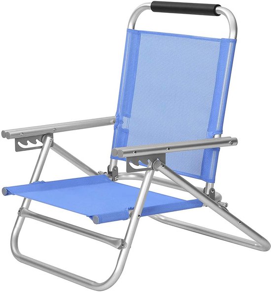 Vouwbare outdoor stoel 2-delig strandstoel 57x59x71 cm blauw ademende stof duurzaam stevig en licht aluminiumframe ademend en comfortabel met armleuningen vier standen verstelbare rugleuning outdoor kamperen picknick geschikt van Merkloos