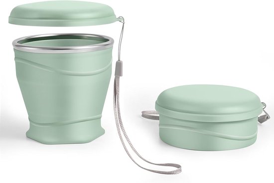 Vouwbare Siliconen Beker van 260ml met Deksel, BPA-vrij, Ideaal voor Reizen, Kamperen en Outdoor Activiteiten