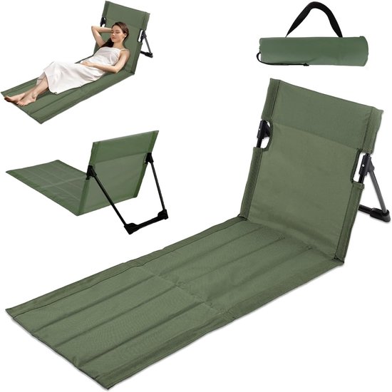 Vouwbare Strandmat met Rugleuning, Lichtgewicht Strandstoel met Uitgebreide Zitting voor Buiten, Perfect voor Camping, Picknick en Tuinactiviteiten