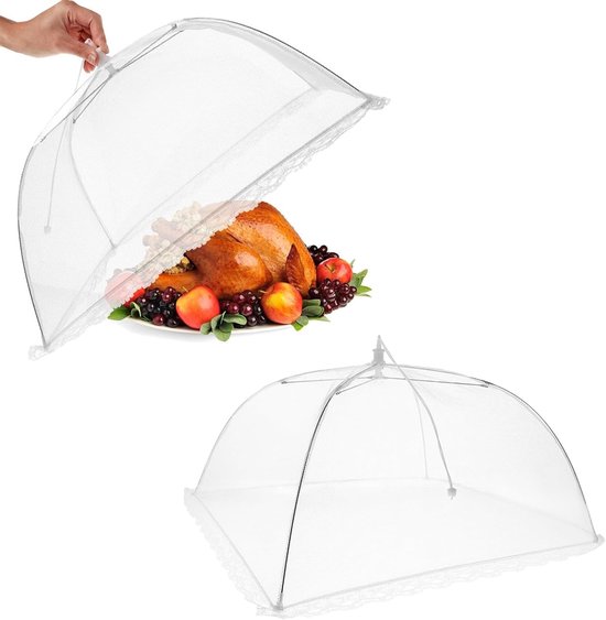 Vouwbare voedselbescherming tent voor fruit, taart en BBQ - Set van 2, 32 x 32 cm, ideaal voor picknicks en buitengebruik van Merkloos