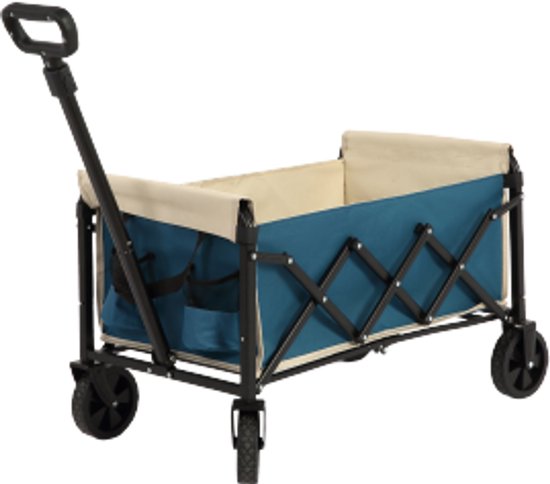Vouwbare Wagentje 66×41×44,5cm Campingwagen Blauw Staal Met All-Terrein Wielen Verstelbare Handgreep Voor Buiten Gebruik van Merkloos