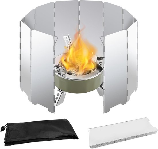 Vouwbare Windbescherming voor Campingkooktoestellen, Lichtgewicht Aluminium, 1 m Lang, Inclusief Opbergtas, Ideaal voor Buiten Koken en Kamperen van Merkloos