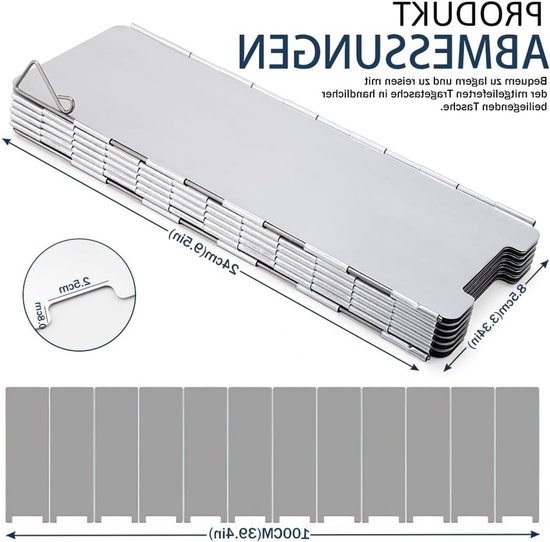 Vouwbare Windscherm voor Campingkeuken met 12 Platen - Aluminium Bescherming voor Gasfornuis, Buiten koken en Picknicken