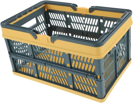 Vouwbare Winkelmand - Opvouwbare Krat - Boodschappen Doen - Ruimtebesparend Ontwerp - 29.8*19.8cm - Blauw Geel