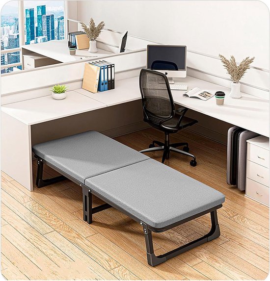 Vouwbed met matras - Gastenbed op wielen - Comfortabel slapen - Traagschuim ondersteuning - 70 cm breed - Grijs