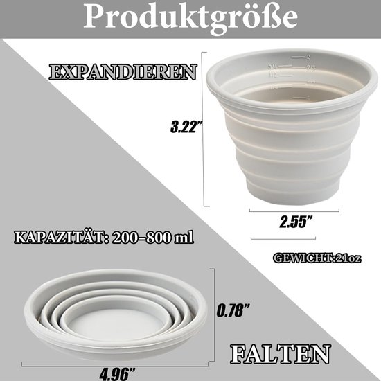 Vouwbeker van siliconen, herbruikbaar, opvouwbare reisbeker, kleine draagbare beker voor rugzakreizen en kamperen in de open lucht, 300 ml