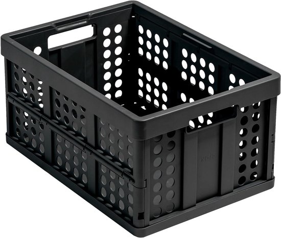 Vouwdoos Mand - Opbergkrat Inklapbaar - Ruimte Besparen - Origineel Duits Fabricaat - 46 Liter Capaciteit - Zwart