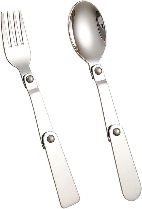 Vouwlepel en Vork - Camping Bestek - Outdoor Eten - Multifunctioneel 2-in-1 - 2 stuks - Zilver