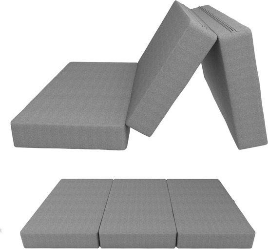 Vouwmatras 3-delig - Gastenbed Logeerbed - Kamperen en Reizen - Oeko-Tex Gecertificeerd - 80 x 195 cm - Grijs