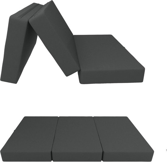 Vouwmatras 3-Delig - Gastmatras Slaapmat - Kamperen Logeren - Waterdicht Ademend - 160 x 195 x 15 cm - Antraciet van Merkloos