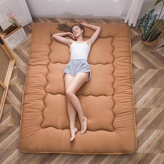 Vouwmatras Futon - Vloerbed Gastenmatras - Comfortabel Slapen - Memory Foam Tussenlaag - 150 x 200 cm - Lichtbruin
