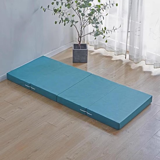 Vouwmatras - Gastbed vloerbed - Kamperen thuis slapen - Wasbare hoes ritssluiting - 200x100x5cm - Blauw